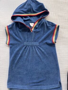 Hanna Anderson Blue Hooded Kids Terry Tunic with Rainbow Trim